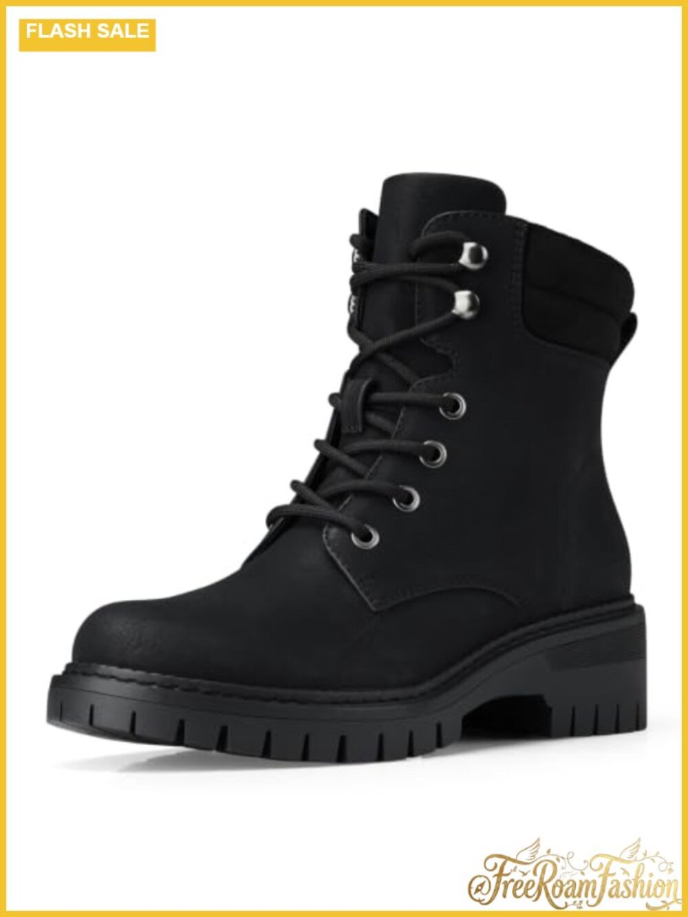 TEMOFON Water Resistant Faux Leather Combat Ankle Boots Side Zipper